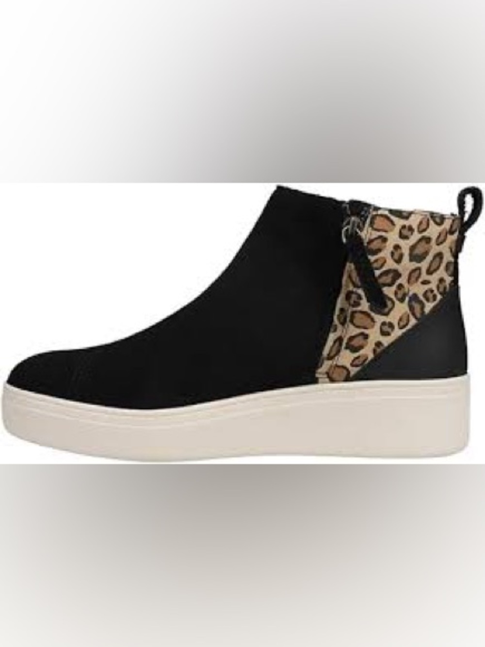 TOMS Black Suede Sneaker Booties Leopard Print Side Zip Women’s 9.5